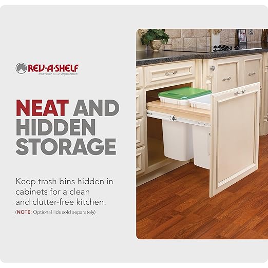 Rev-A-Shelf Top Mount Double Pullout Under Cabinet 35 Quart Kitchen Trash Cans with 150 Pound Rated Full-Extension Slides, 4WCTM-21DM2