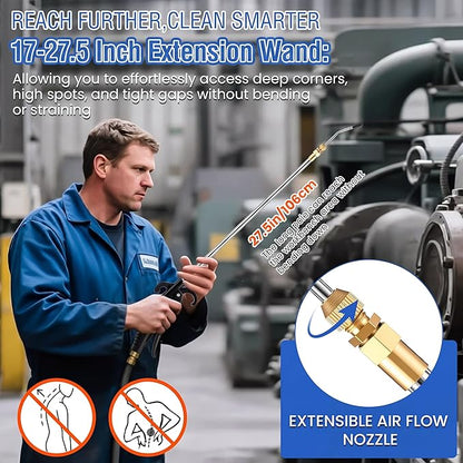High Pressure Air Blow Gun, Extension Long Air Nozzle Blower Wand Fit 1/4" NPT Inlet & Lever Grip, Heavy Duty Industrial Blow Gun Pneumatic Tool for Radiator Compressor Attachment(1 Pc,17-27.5 Inch)