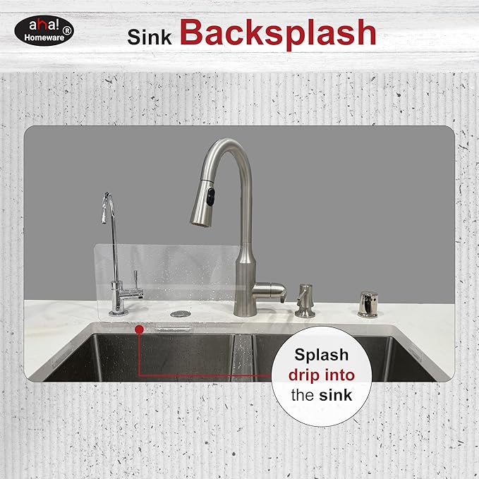 Sink Water Splash Guard Clear : AHA HOMEWARE (b - With Holder) - Keeps the Side of Your Sink Dry & Clean - Suction Cup Free Water Splash Guard for Sink - - Sink Backsplash Guard