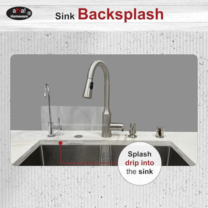 Sink Water Splash Guard Clear : AHA HOMEWARE (b - With Holder) - Keeps the Side of Your Sink Dry & Clean - Suction Cup Free Water Splash Guard for Sink - - Sink Backsplash Guard
