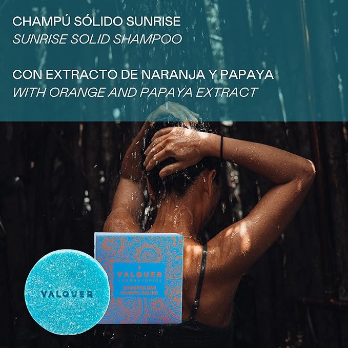 Valquer Exotic Sunrise Shampoo Bar (orange and papaya extract). Antioxidant, Moisturizing and Purifying. Soap free, No Plastics, natural shampoo 50g