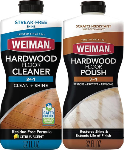 Weiman Hardwood Floor Cleaner and Polish Restorer Combo - 2 Pack - High-Traffic Hardwood Floor, Natural Shine, Removes Scratches, Leaves Protective Layer