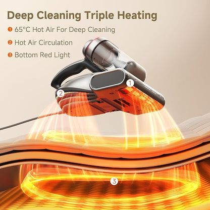 uwant Mattress Vacuum Cleaner 700W 20Kpa, Triple Deep Cleaning Bed Vacuum Cleaner, Bed Cleaner with Aromatherapy Purification, Triple Heating System HEPA Filter&Ultrasonic Mattress Vacuum Set of 1