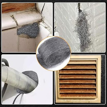 2 Packs Steel Wool Mice Control 2.75" x9.84Ft Gap Fill Fabric Hole Filler with Gloves & Scissors Wall Cracks Gap Blocker Protect Against Animals in Holes, Pipeline, Vents for House, Garage