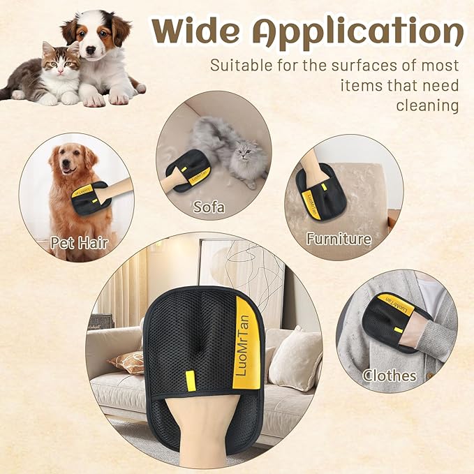 2 Pack Pet Hair Removal Gloves, Reusable Electrostatic Pet Hair Remover, Newly Upgraded Efficient Lint Remover Tool for Dog & Cat Hairfor Couch, Furniture, Car Seat, Carpet, Clothing