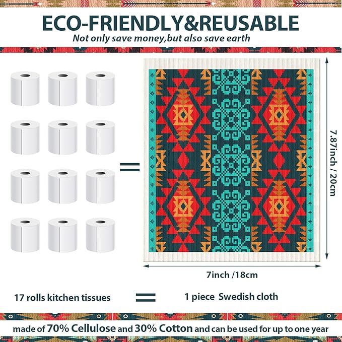 Cunhill 6 Pcs Swedish Kitchen Dish Cloths Kitchen Towels Reusable Sponge Cleaning Cloths Wipes Absorbent Dish Cloth Quick Drying Washable Decorative Tea Towels No Odor Bar Hand Towel (Western)