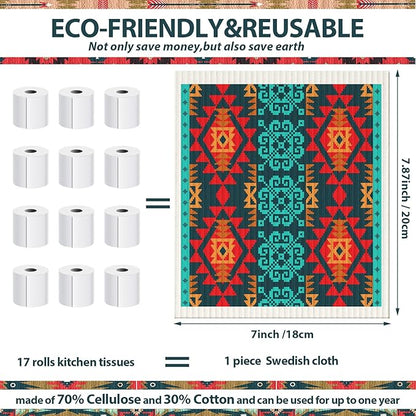 Cunhill 6 Pcs Swedish Kitchen Dish Cloths Kitchen Towels Reusable Sponge Cleaning Cloths Wipes Absorbent Dish Cloth Quick Drying Washable Decorative Tea Towels No Odor Bar Hand Towel (Western)