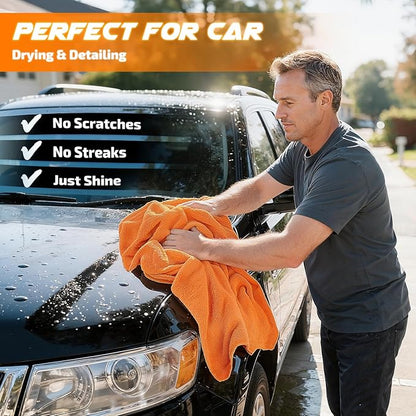 SMINDER 2-Pack 1200 GSM Car Drying Towels – Microfiber Towels for Cars (36" x 24"), Ultra-Absorbent, Streak-Free, Scratch-Free, No Water Spots, Double-Twist Pile & Edgeless Design(Orange)