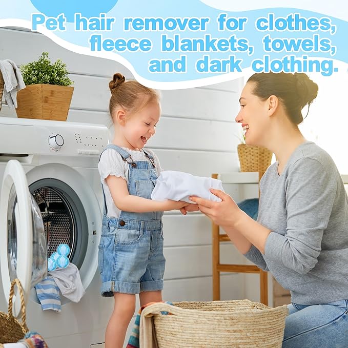 24 Pcs Pet Hair Remover for Laundry Catcher Balls Reusable Lint for Washing Machine Effective Cat Dog Laundry Pet Hair Catcher for Clothes Sheets Towels Blankets (White,Blue)