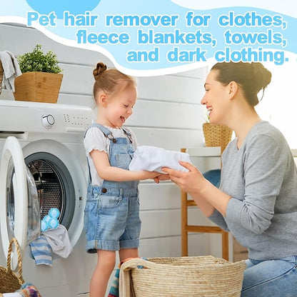 24 Pcs Pet Hair Remover for Laundry Catcher Balls Reusable Lint for Washing Machine Effective Cat Dog Laundry Pet Hair Catcher for Clothes Sheets Towels Blankets (White,Blue)