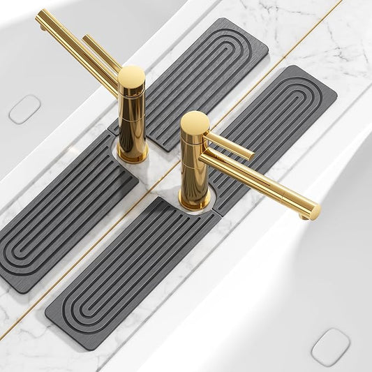 23.6"*3.9" Large size Stone faucet mat for Kitchen sink, Kitchen sink splash guard, Bathroom sink faucet mat, Drying tray for Kitchen Counter & Bathroom vanity, Soap tray Vanity tray (dark grey)
