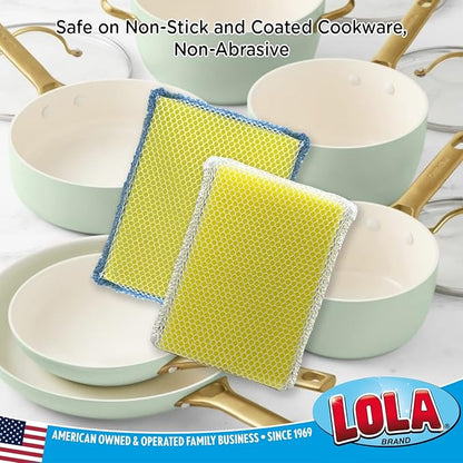 LOLA Microfiber & Nylon Net Sponges, 24 Pack, 12 Dual Sided Non-Scratch Sponge Pads & 12 w/Microfiber Cloth One Side and Netting on the Other Side