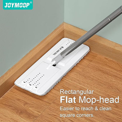 JOYMOOP Flat Mop and Bucket Set with Microfiber Pad, 12 Disposable Toilet Brushes with Stainless Steel Holder, Multi-Functional Cleaner for Household & Commercial Use, Floors, Windows & Toilets