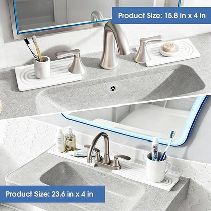 Kitchen Sink Faucet Mat, Water Absorbent Diatomite Stone Sink Tray, Diatomite Fast-Drying Faucet Mat, Prevents Moisture Buildup, Durable Protector for Bathroom Counter, White, 15.8" x 4"