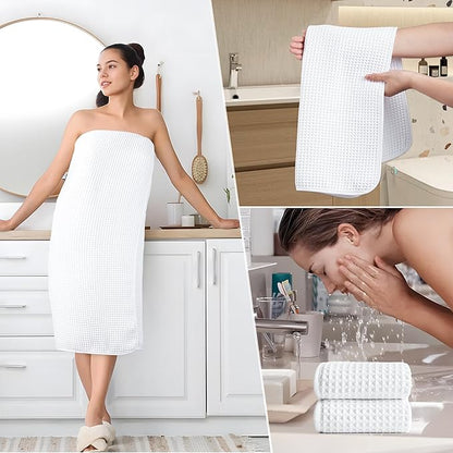 POLYTE 430 GSM Microfiber Quick Dry Lint Free Oversize Bath Towel Set, 6 Piece (Waffle Weave)