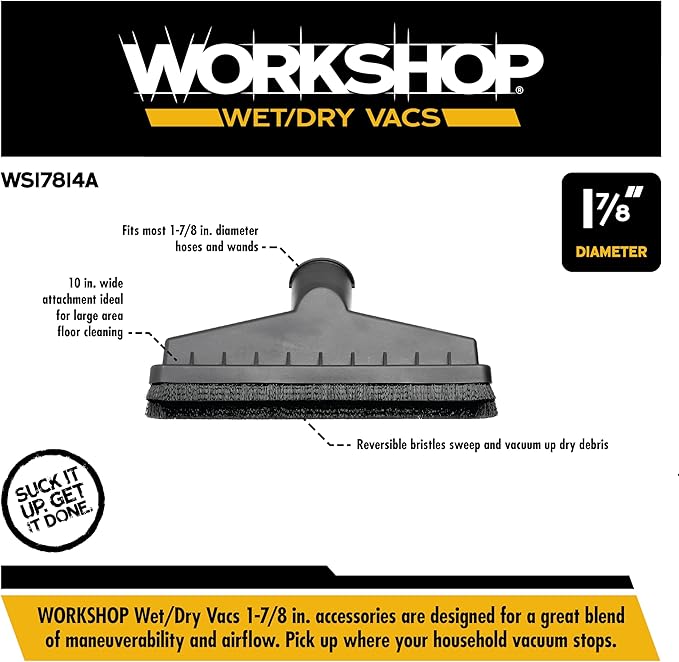 WORKSHOP Wet/Dry Vacs Shop Vacuum Accessories WS17814A Floor Brush Attachment for Wet Dry Vacuum Cleaners, Fits 1-7/8-inch Extension Wands and Hoses