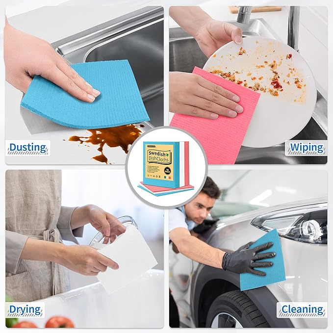 Swedish Dishcloths, 18 Pack Kitchen Towels Dish Rags, Absorbent Swedish Dish Towels for Kitchen, Non-Scratch Cellulose Sponge Cloths, Biodegradable Washable Reusable Paper Towels, Assorted