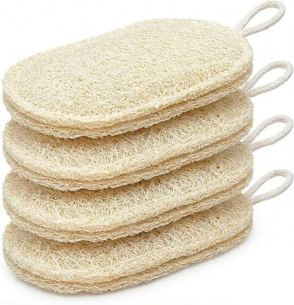4-Pack Premium Egyptian Loofah Dish Sponge - Large 4.7" x 3.1" Natural Kitchen Scrubber - Thick Double-Layered Compostable Sponges for Dishes - Non-Scratch, Ultra Soft & Biodegradable