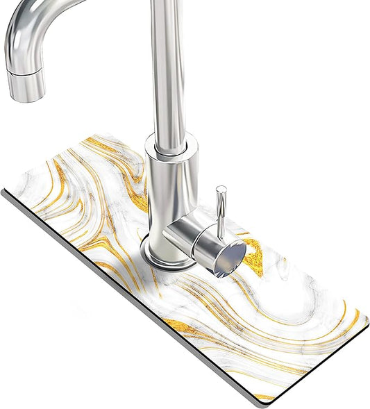 Kitchen Sink Splash Guard Faucet Mat Super Absorbent Fast Drying Mat Sink Gadgets Splash Guard Behind Faucet Drip Catcher for Kitchen (Marbling, 15x5.5in)