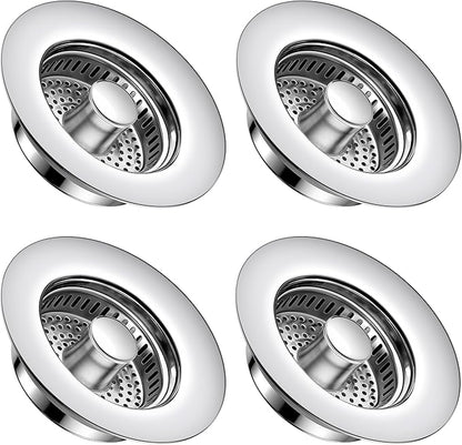 Kitchen Sink Drain Strainer 4 Pack, 304 Stainless Steel Pop Up Sink Stopper, Anti-Clogging Sink Drain Strainer for US Standard Kitchen Drain (Chrome)