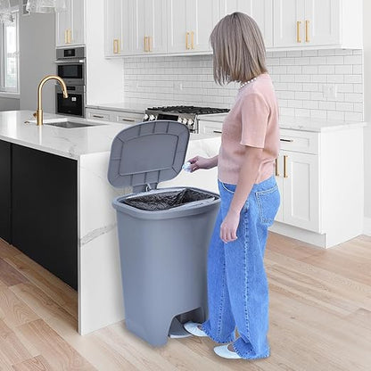 Glad Kitchen Trash Can | Large Plastic Waste Bin with Odor Protection of Lid | Hands Free with Step On Foot Pedal and Garbage Bag Rings, 20 Gallon, Grey