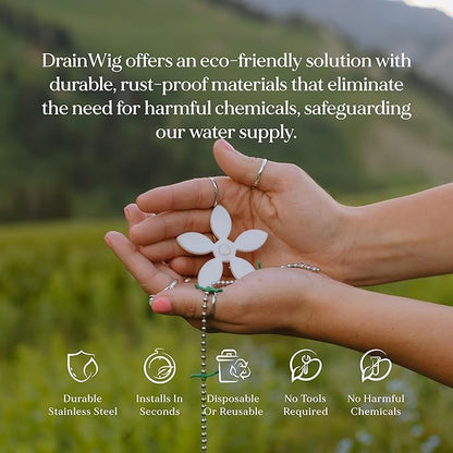 DrainWig Shower Drain Hair Catcher – Disposable Bathroom Hair Trap, Easy to Install in Shower Drain Cover, Helps Prevent Clogs – As Seen on Shark Tank – White Flower (2-Pack)