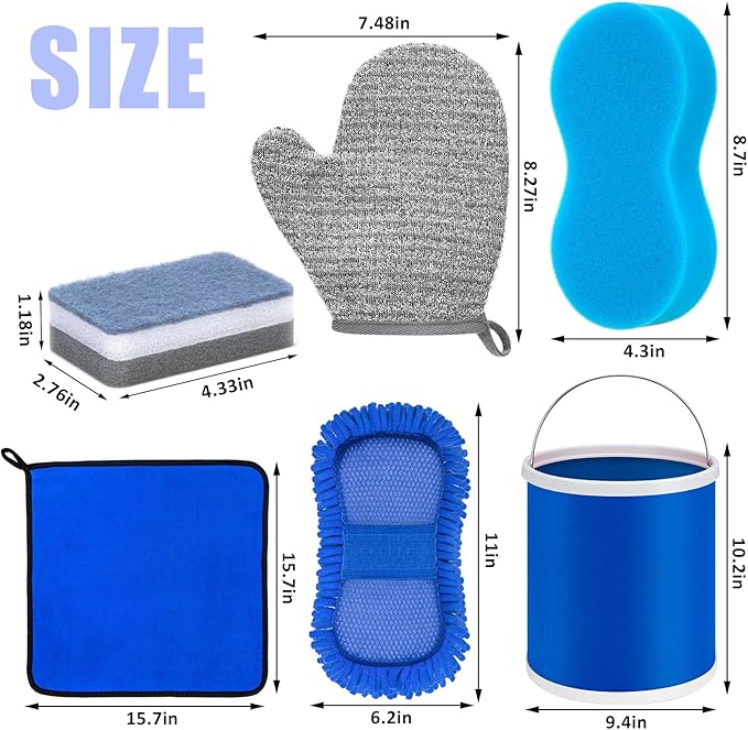 Boat Wash Cleaning Kit with Collapsible Bucket Boat Scrubbing Brush Glove Boat Scuff Sponge Microfiber Towel Complete Interior Exterior Fiberglass Boat Hull Cleaning Set for Boat