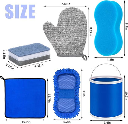 Boat Wash Cleaning Kit with Collapsible Bucket Boat Scrubbing Brush Glove Boat Scuff Sponge Microfiber Towel Complete Interior Exterior Fiberglass Boat Hull Cleaning Set for Boat