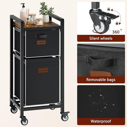 FAVOOSTY Laundry Hamper with Wheels, 70L Laundry Basket Organizer, Laundry Hamper with Shelf, 2 Section Laundry Sorter for Laundry Room Organization, Bathroom Shelf Black