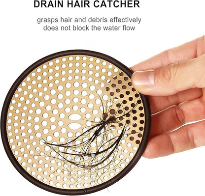 304 Stainless Steel Hair Catcher Shower Drain Cover with Silicone, Shower Stall Drain Strainer, Bathtub Hair Stopper, Bathroom Hair Trap Floor Drain Protector, Brushed Gold Brass 4.33 Inch Round Flat