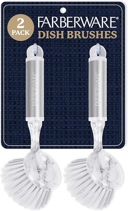 Farberware Dish Brush with Handle – 2 Pack Kitchen Scrub Brush for Dishes, Non-Scratch Dishwashing Brush Set with Firm Bristles for Pots, Pans, & Sink, Long Handles for Everyday Cleaning