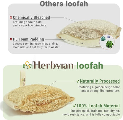 Vietnamese Natural Loofah Exfoliating Body Scrubber Pads, 100% Plant-Based Shower Luffa Sponge, Bath Loofah for Women Men (1, Oval 6.5"x4.9")