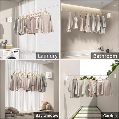 JOOM Retractable Clothesline Indoor Heavy Duty Clothes Drying Laundry Line Wall Mounted Easy Hanging Clothes Drying Laundry Line Retracting Hanging Lock to Prevent Sagging (Square,White)