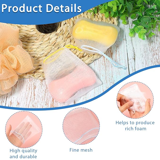Mozeat Lens 20 PCS Exfoliating Mesh Soap Saver Pouch Bag Mesh Soap Bag Soap Handmade Soap Bubble Mesh Net Bags with Drawstring Mesh Foaming Net Soap Sack Bags for Bath & Shower, Colorful