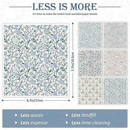 Quera Swedish Dishcloths for Kitchen Blue Botanical Floral Absorbent Cotton Kitchen Dish Towel for Party Home Housewarming Hand Washing Wipes 6.7 x 7.7 Inch, 6Pcs