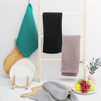 Homaxy 100% Cotton Waffle Weave Kitchen Dish Towels, Ultra Soft Absorbent Quick Drying Cleaning Towel, 13 x 28 Inches, 12-Pack, Black