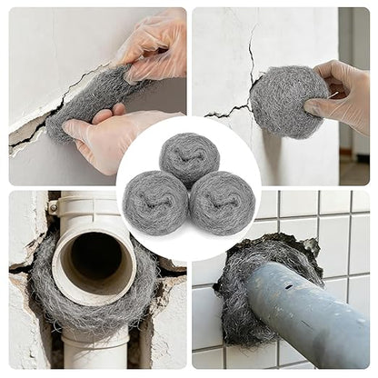 Steel Wool Mice Control, 3 Pack 3" x 11.5 Ft Mouse Hole Filler, Mice Barrier Mouse Gap Filler for Garden, House, Garage, Prevent Animals from Entering Holes, Siding, Pipeline, Vents