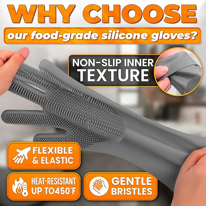 Cat and Dog Shampoo Gloves with 3000 Soft Bristles – 2-in-1 Dog Bath Gloves 11.6", Durable Silicone, Saves Shampoo | Massage, Grooming & Clean Wet or Dry – Made for Every Breed and Coat Style (Grey)