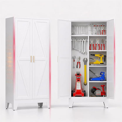71" H Metal Garage Storage Cabinets,Broom Closet Storage Cabinet,Utility Cabinet,White Storage Cabinets
