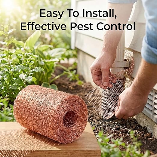 1-Pack Pure Copper Mesh Roll, Heavy Duty Rodent Control Mesh, Excluder Mesh for Rodents, Copper Wool for Blocking Holes, for Sealing Cracks, Gaps, Vents, and Protecting Garden Plants (5in x 33ft)
