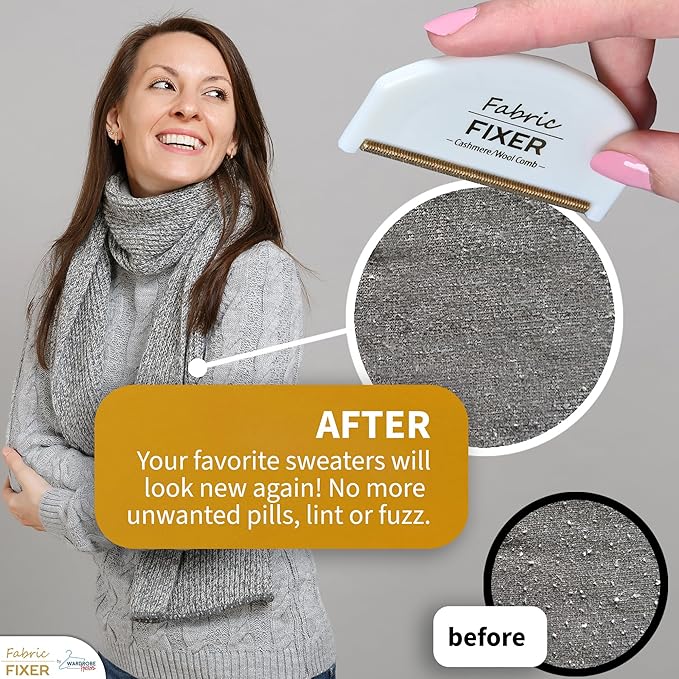 Cashmere Sweater Comb for Pills and Fuzz with Brass Teeth - Manual Fabric Defuzzer Wool Lint Shaver Comb Scraper for Clothing and Delicate Fabrics by Wardrobe Hackers