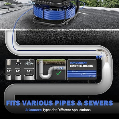 ZELCAN Sewer Camera, Drain Camera 100FT with 4.3 in. LCD Screen, Waterproof IP68 Borescope Plumbing with 12 LED Lights with 5300mAh Battery DVR Recorder, Included 32GB Card