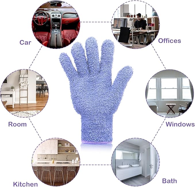 Patelai 2 Pairs Microfiber Gloves for plants Dusting Cleaning Glove Mittens House Cars Blinds Dusting(Dark Purple, Violet,Large)
