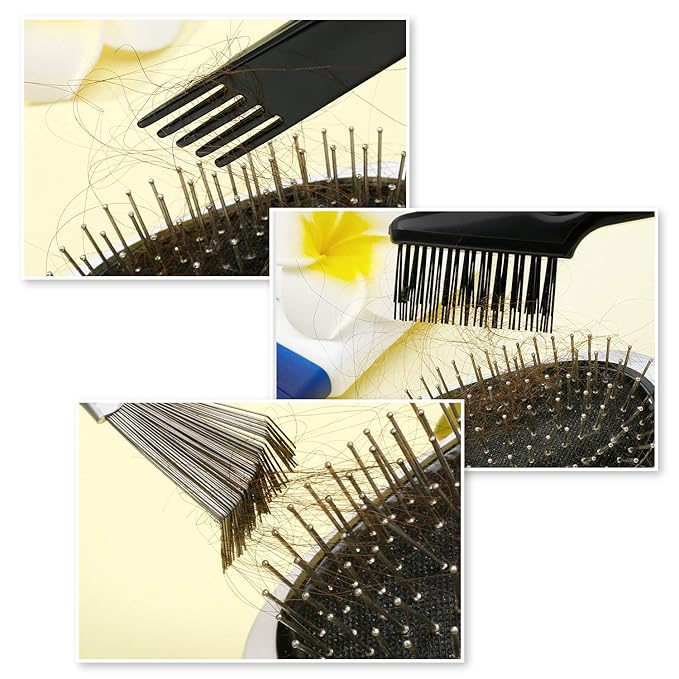Boao 2 Pieces Hair Brush Cleaning Tool Comb Cleaner Brush Mini Comb Cleaning Hair Remover Tool for Removing Dust Home and Salon Use(Black, Wood Color,Polished Wooden Handle Rake)