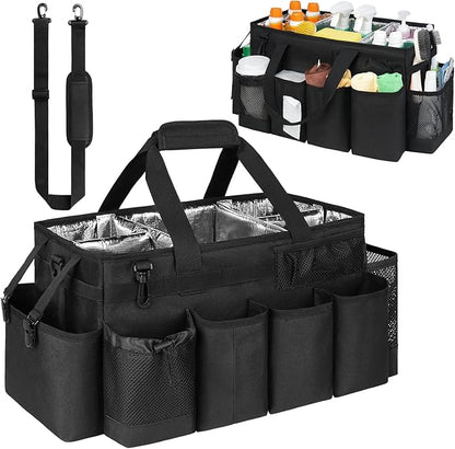 Cleaning Caddy Bag, Extra Large Cleaning Supplies Organizer for Housekeepers, Housekeeping Caddy with Handle and Detachable Padded Cushion, Black