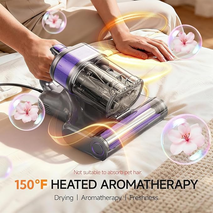 Maircle Mattress Vacuum Cleaner with UV Light, Bed Vacuum with Dust Detection, 16KPa Handheld Vacuum with LED Display, 40,000 Beats/Min Tapping, 150°F Heat, HEPA Filter for Bed, Couch