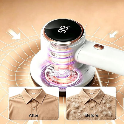 Fabric Shaver Lint Remover for Clothes with 2 Speeds, Digital Display, 6 Leaf Blades, USB Rechargeable Sweater Defuzzer to Remove Pilling Fuzz Ball for Furniture, Couch, Coat.White