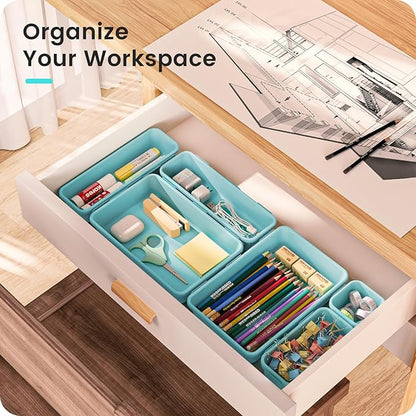 【Military Grade】A-LuGei Drawer Organizer, 【𝟱𝗦𝗶𝘇𝗲】 Makeup organizer, 【Holds 177 Items】 Bathroom Organizers and Storage, Organization and Storage, Desk Drawer Organizer for Vanity (Blue)