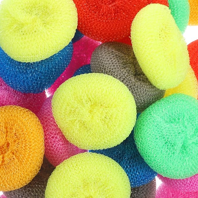 30pcs Multi-Color Kitchen Scrubbers and Pot Scrub Pads, Plastic Steel Wire Dish Cleaning Balls for Dishwashing and Kitchen Cleaning Random Color