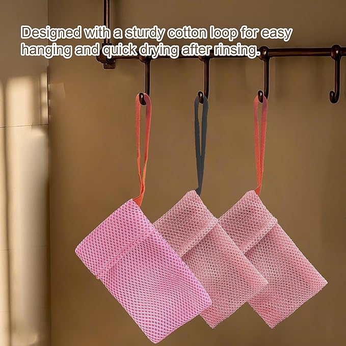 2 Pack Soap Bag Deep and Gentle Exfoliating,Bar Soap Pouch Saver Pocket,Body Scrubber Shower Bath Sponge Loofah (Pink)